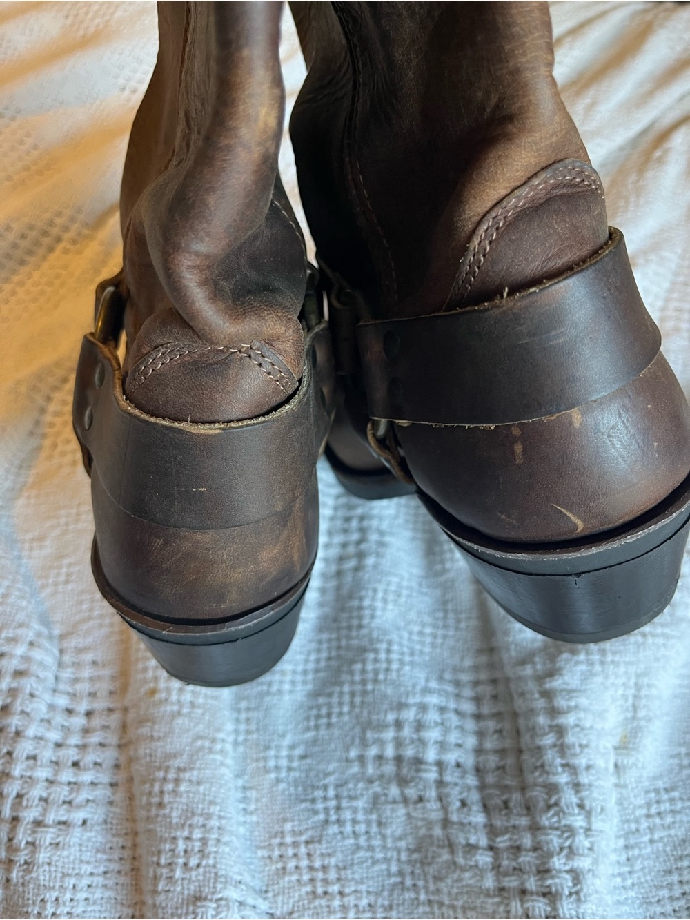 Frye Brown Leather Harness Heeled Boots - Picture 7 of 10